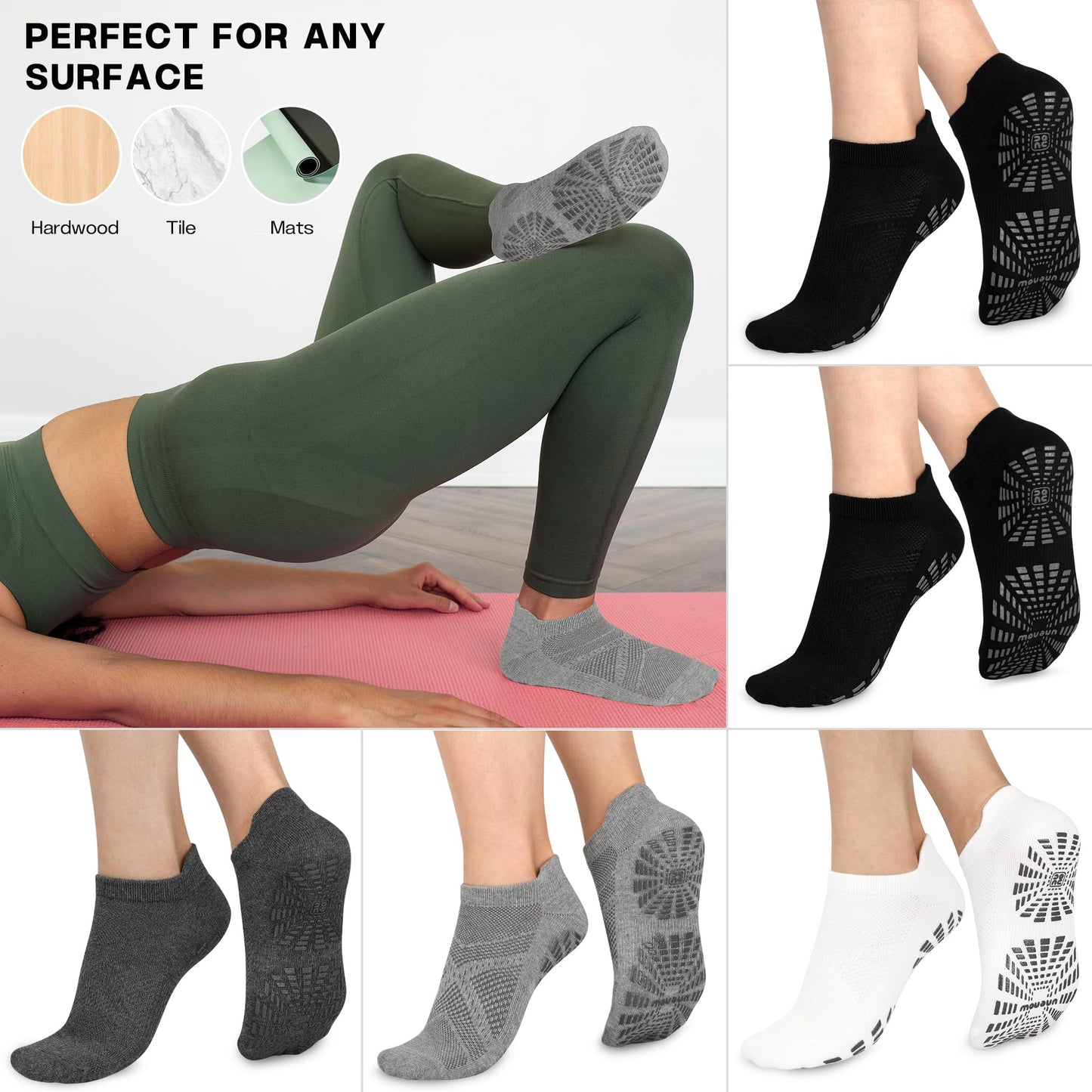 unenow Women’s Non-Slip Pilates Socks (5 Pairs)