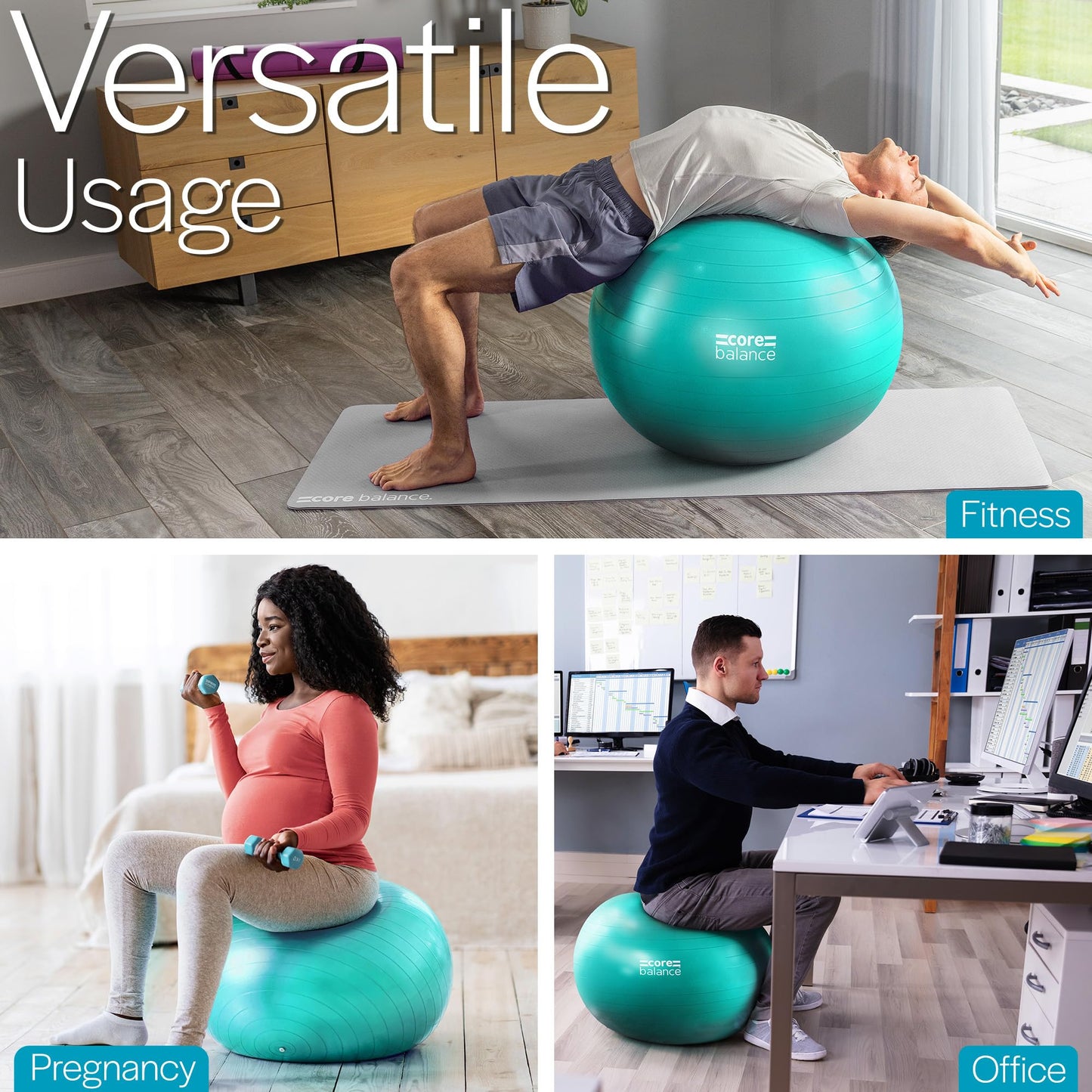 Exercise Ball – Anti-Burst, Slip-Resistant, with Pump