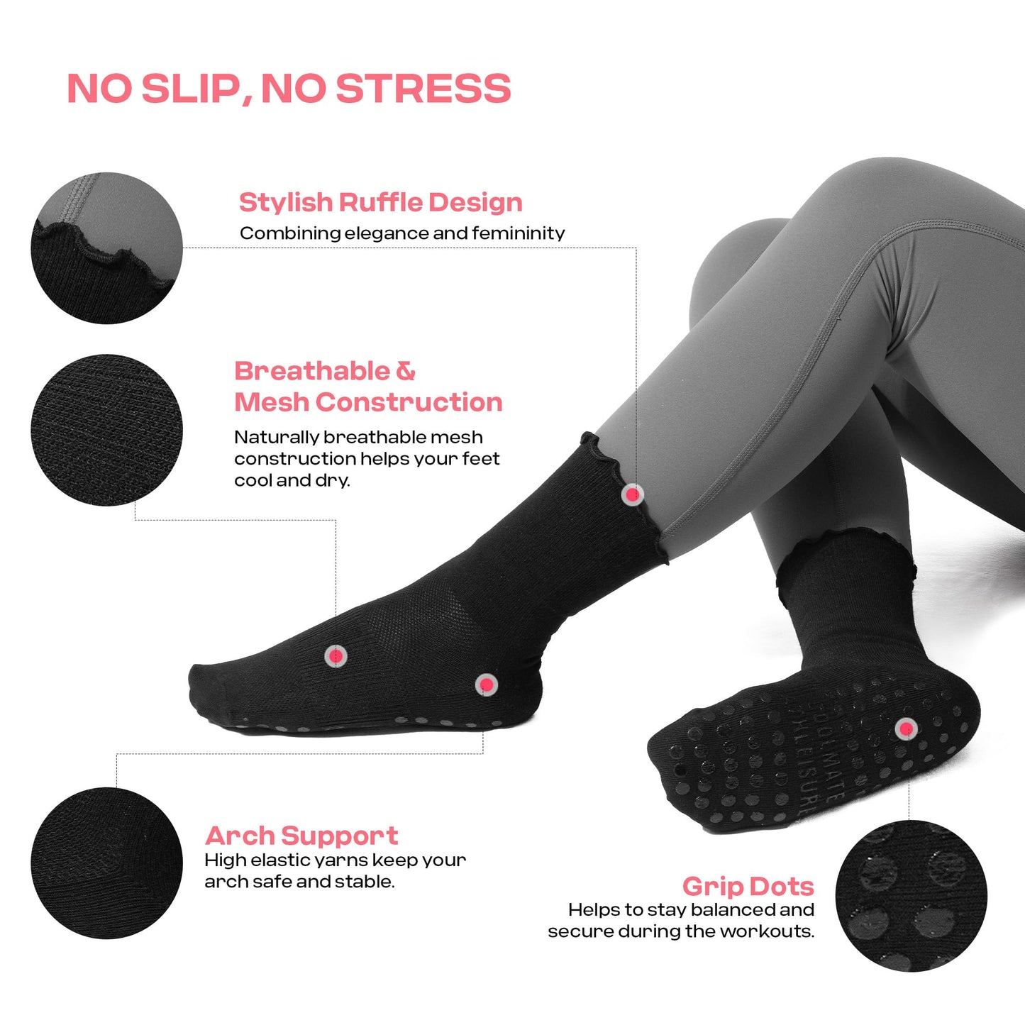 CoolMate Women’s Non-Slip Pilates Yoga Socks