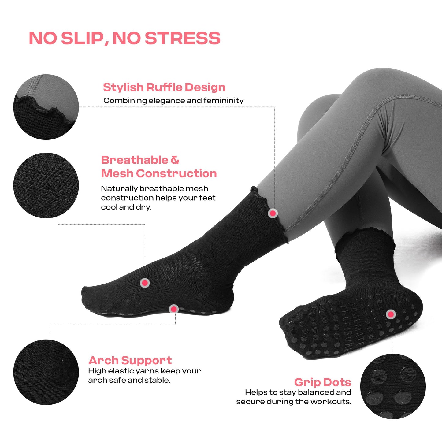 CoolMate Women’s Non-Slip Pilates Yoga Socks