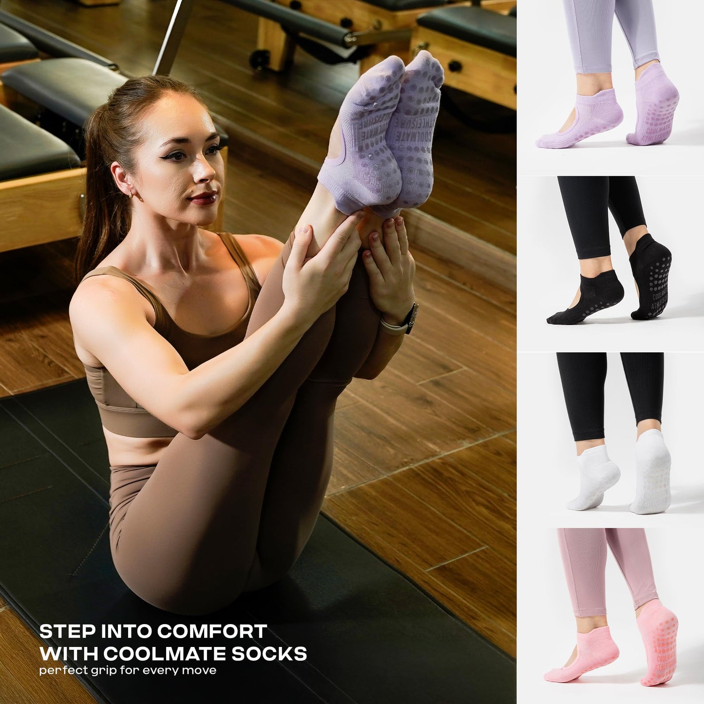 CoolMate Women’s Non-Slip Pilates Yoga Socks