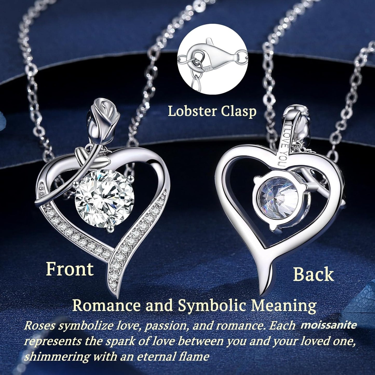 Moissanite Rose Heart Pendant Necklace for Women