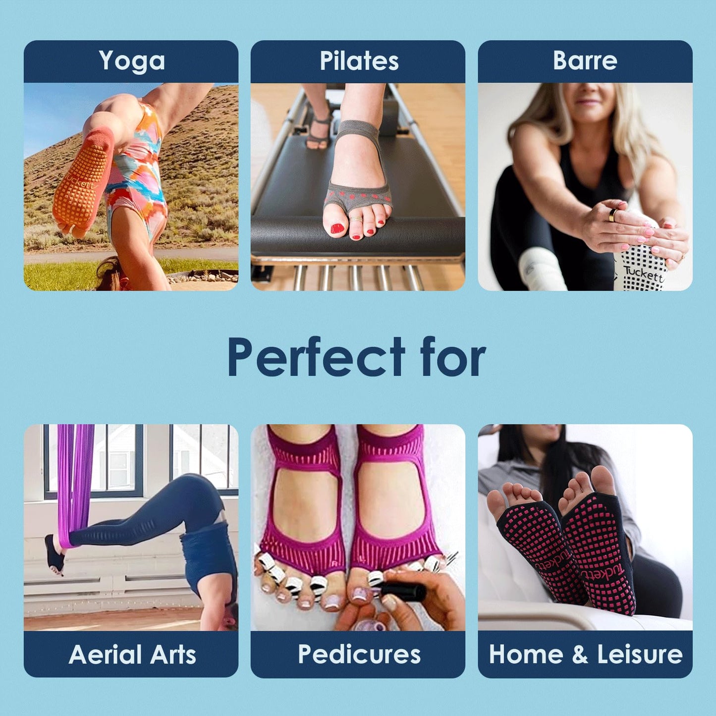 Tucketts Toeless Grip Pilates Socks for Women