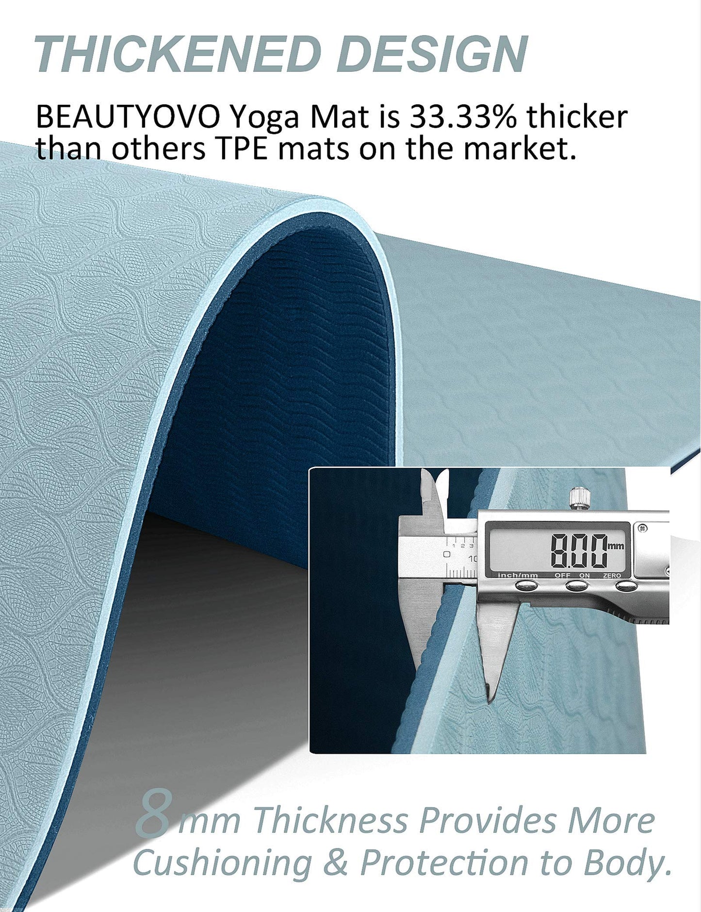 BEAUTYOVO 1/3" Thick Non-Slip Yoga Mat with Strap