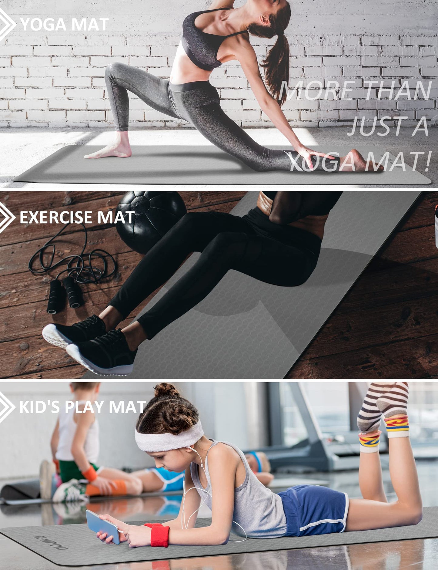 BEAUTYOVO 1/3" Thick Non-Slip Yoga Mat with Strap