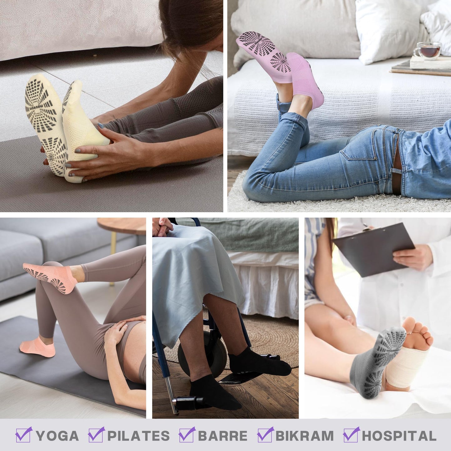 unenow Women’s Non-Slip Pilates Socks (5 Pairs)