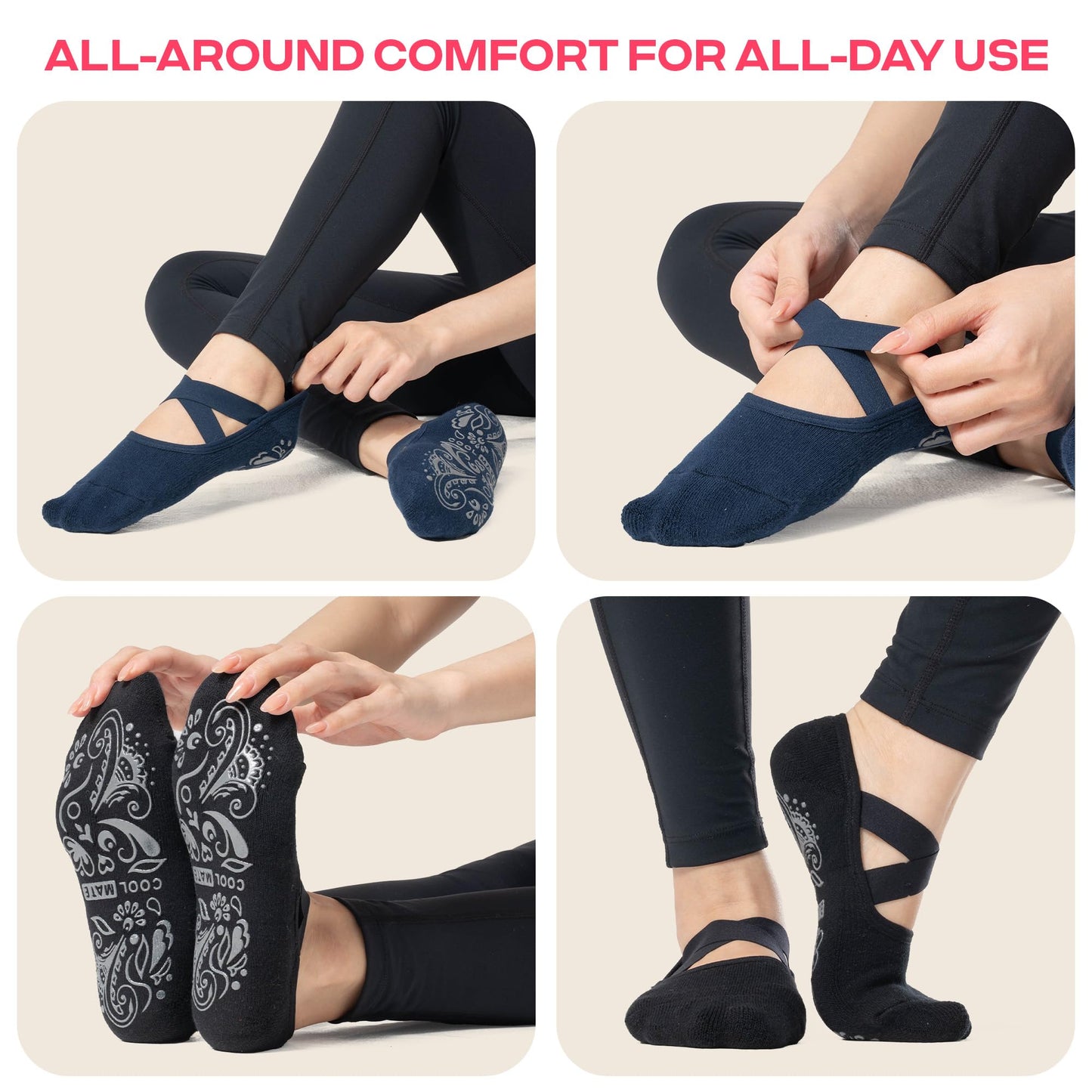 CoolMate Women’s Non-Slip Pilates Yoga Socks