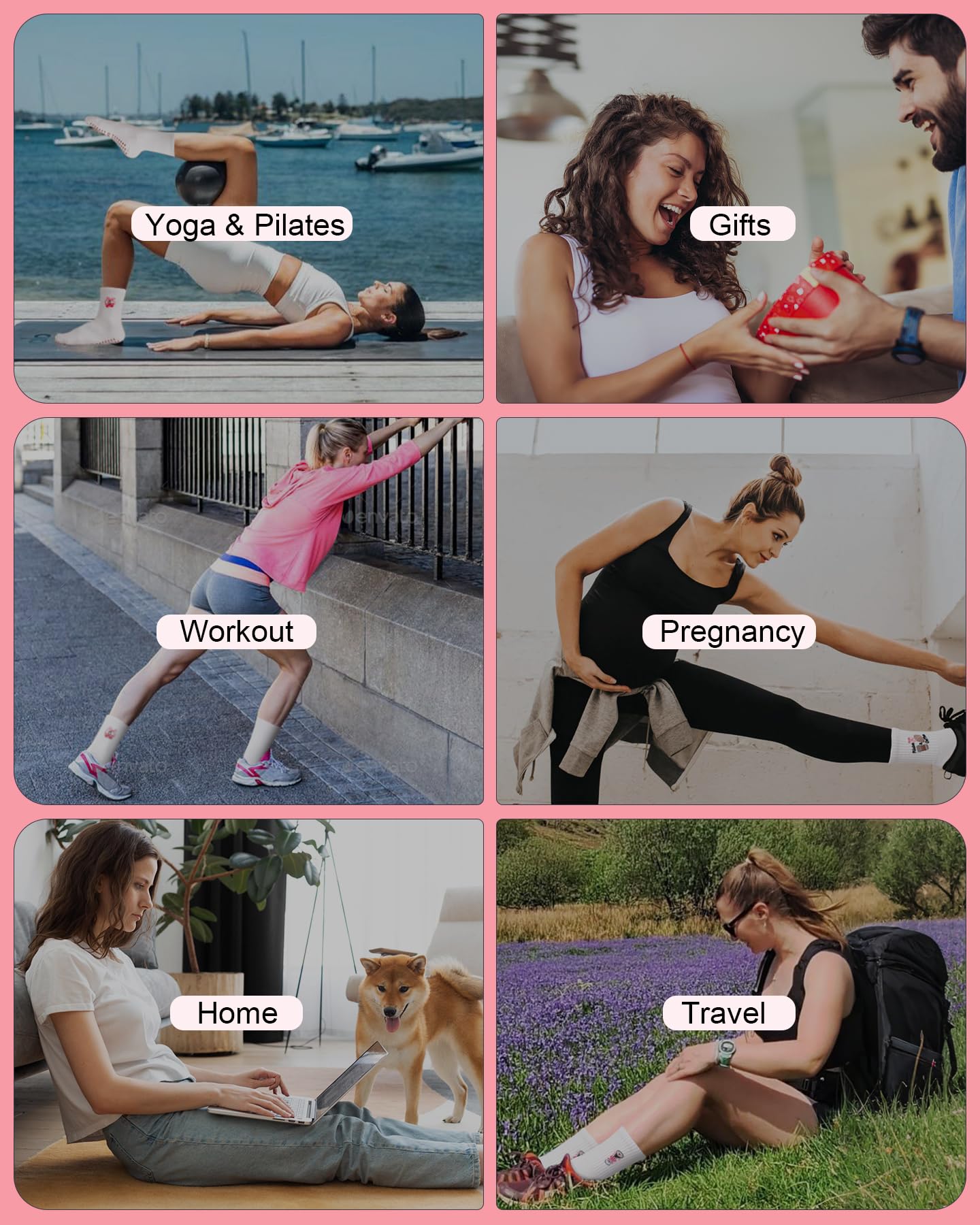 YeuG Non-Slip Pilates Socks for Women (4/6 Pairs)