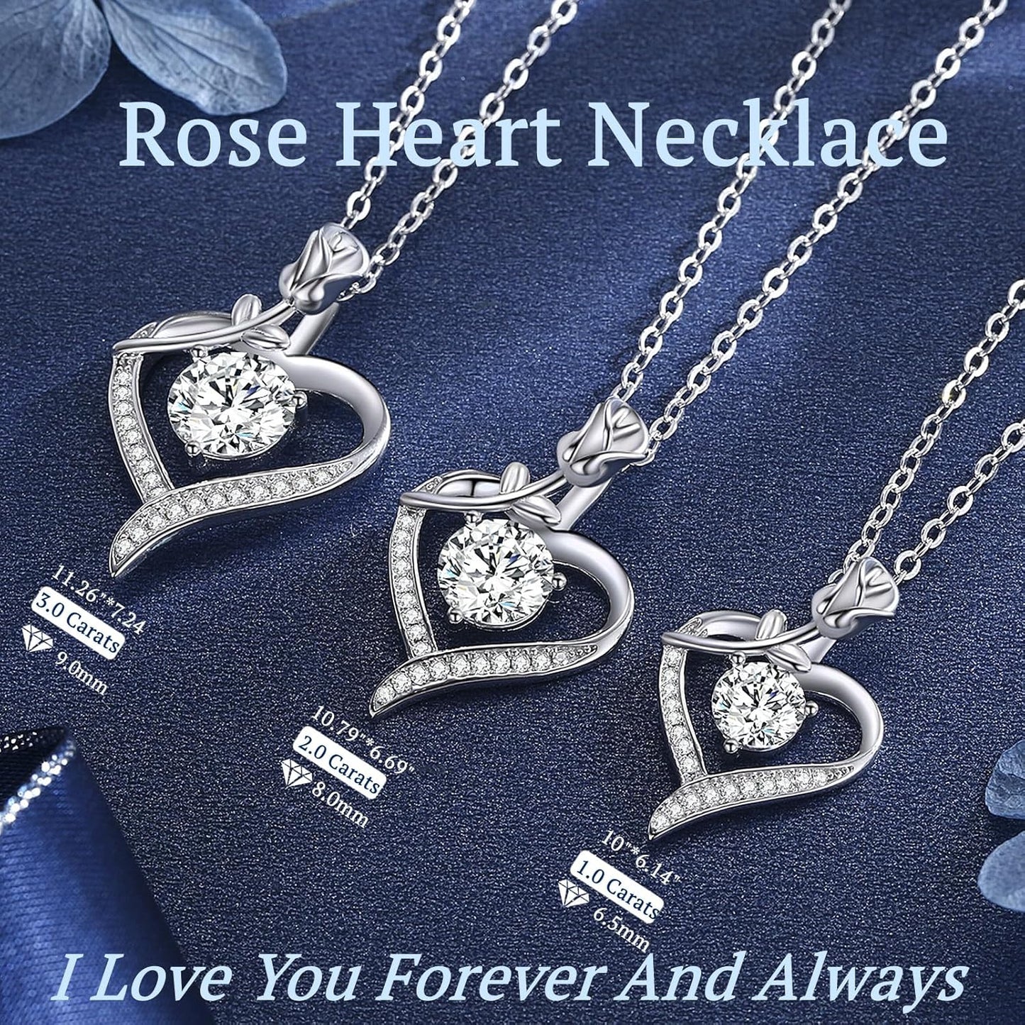 Moissanite Rose Heart Pendant Necklace for Women