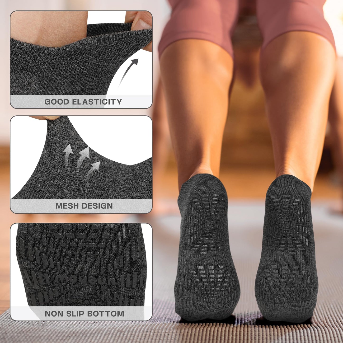 unenow Women’s Non-Slip Pilates Socks (5 Pairs)