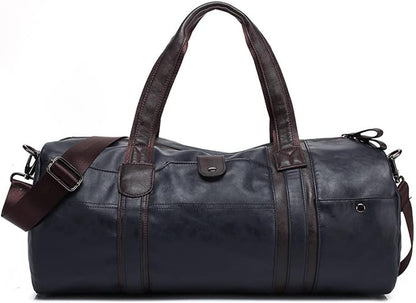 Men’s PU Leather Cylindrical Sports Gym & Travel Bag – Blue