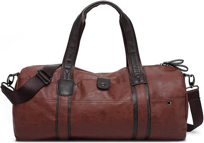Men’s PU Leather Cylindrical Sports Gym & Travel Bag – Blue