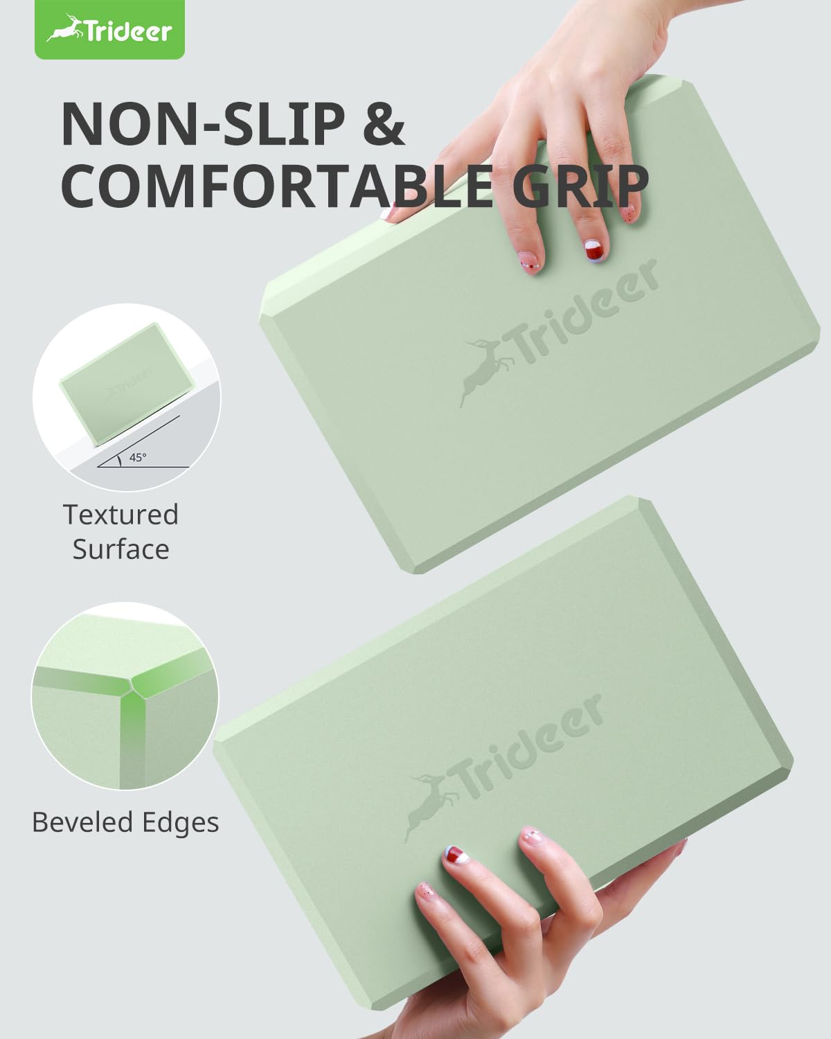 Trideer Yoga Blocks 2-Pack – Non-Slip Foam