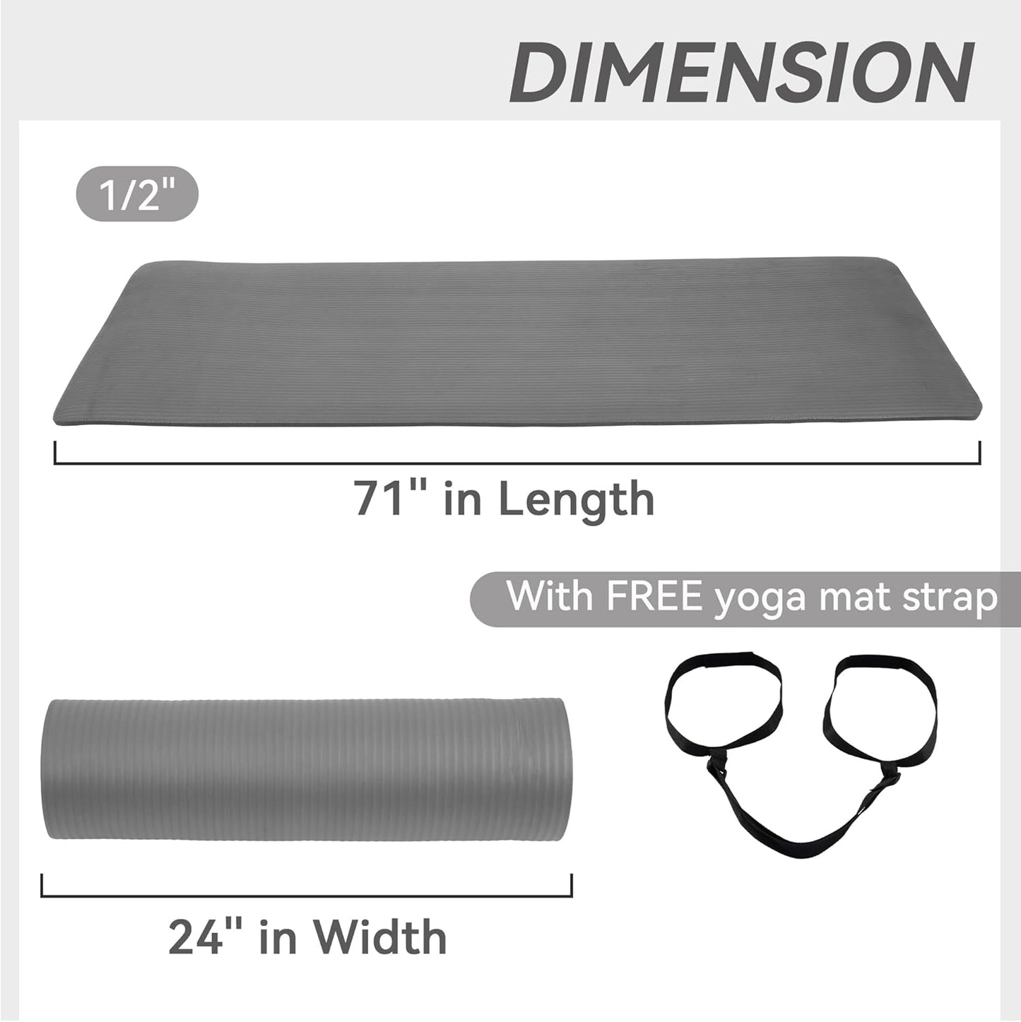 Extra Thick 1/2" High-Density Yoga Mat with Strap