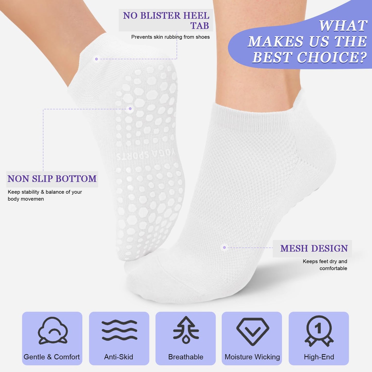 YeuG Non-Slip Pilates Socks for Women (4/6 Pairs)