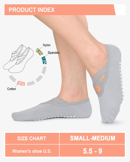 6 Pairs Women’s Non-Slip Pilates & Yoga Socks