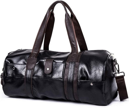 Men’s PU Leather Cylindrical Sports Gym & Travel Bag – Blue