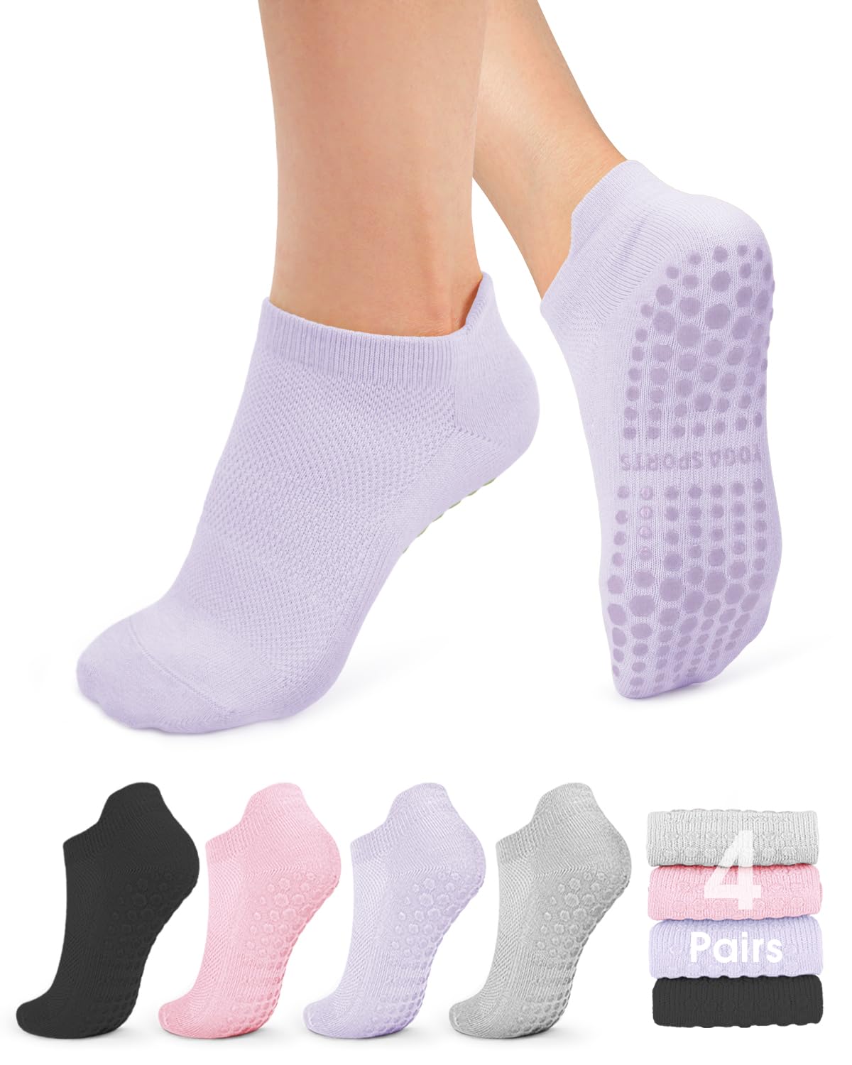 YeuG Non-Slip Pilates Socks for Women (4/6 Pairs)