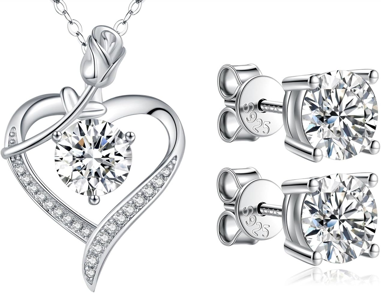 Diamond Rose Pendant & Moissanite Earrings Gift Set