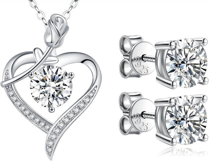 Diamond Rose Pendant & Moissanite Earrings Gift Set