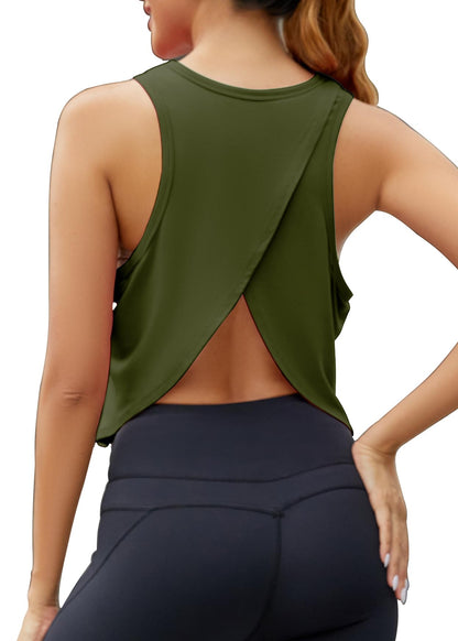 Mippo Cropped Open Back Workout Tank Top