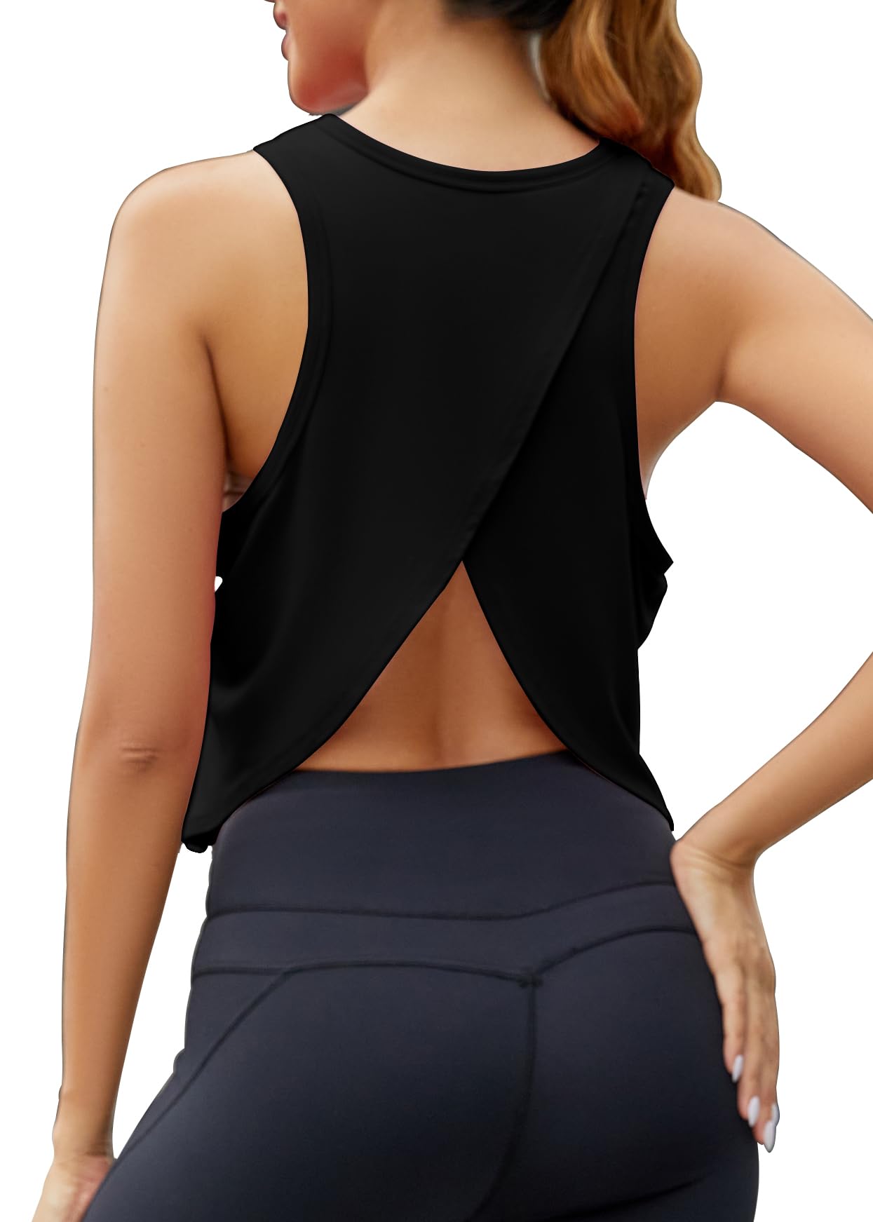 Mippo Cropped Open Back Workout Tank Top