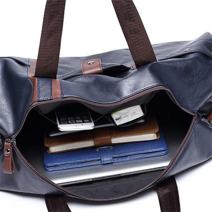 Men’s PU Leather Cylindrical Sports Gym & Travel Bag – Blue