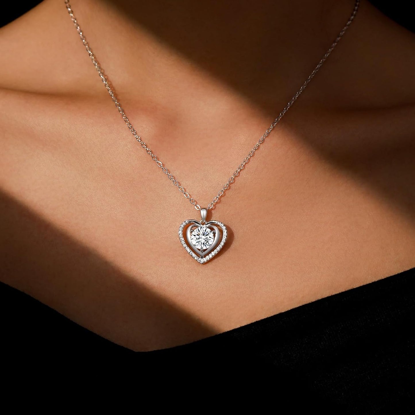 Diamond Heart Pendant & Moissanite Earrings Set