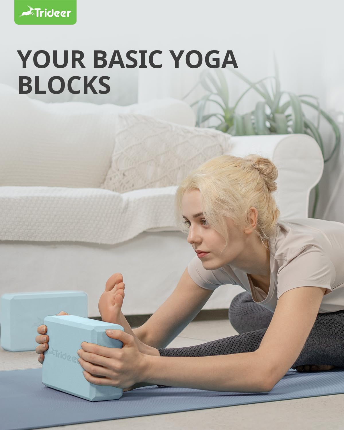 Trideer Yoga Blocks 2-Pack – Non-Slip Foam