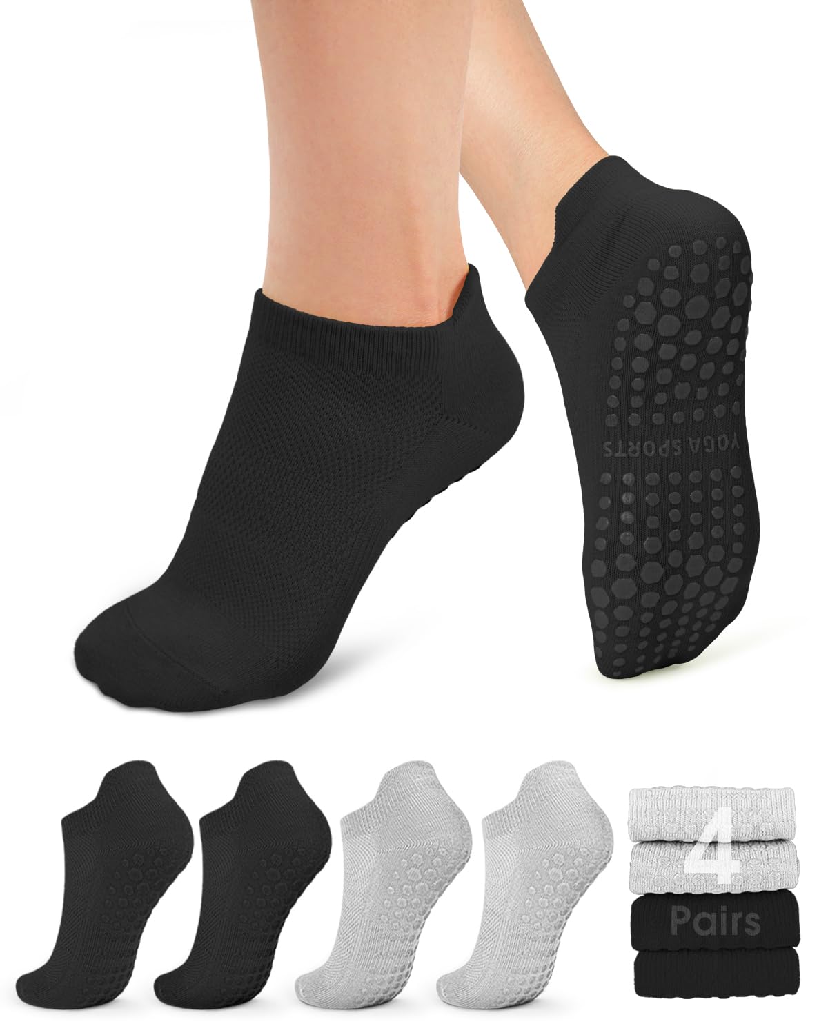 YeuG Non-Slip Pilates Socks for Women (4/6 Pairs)