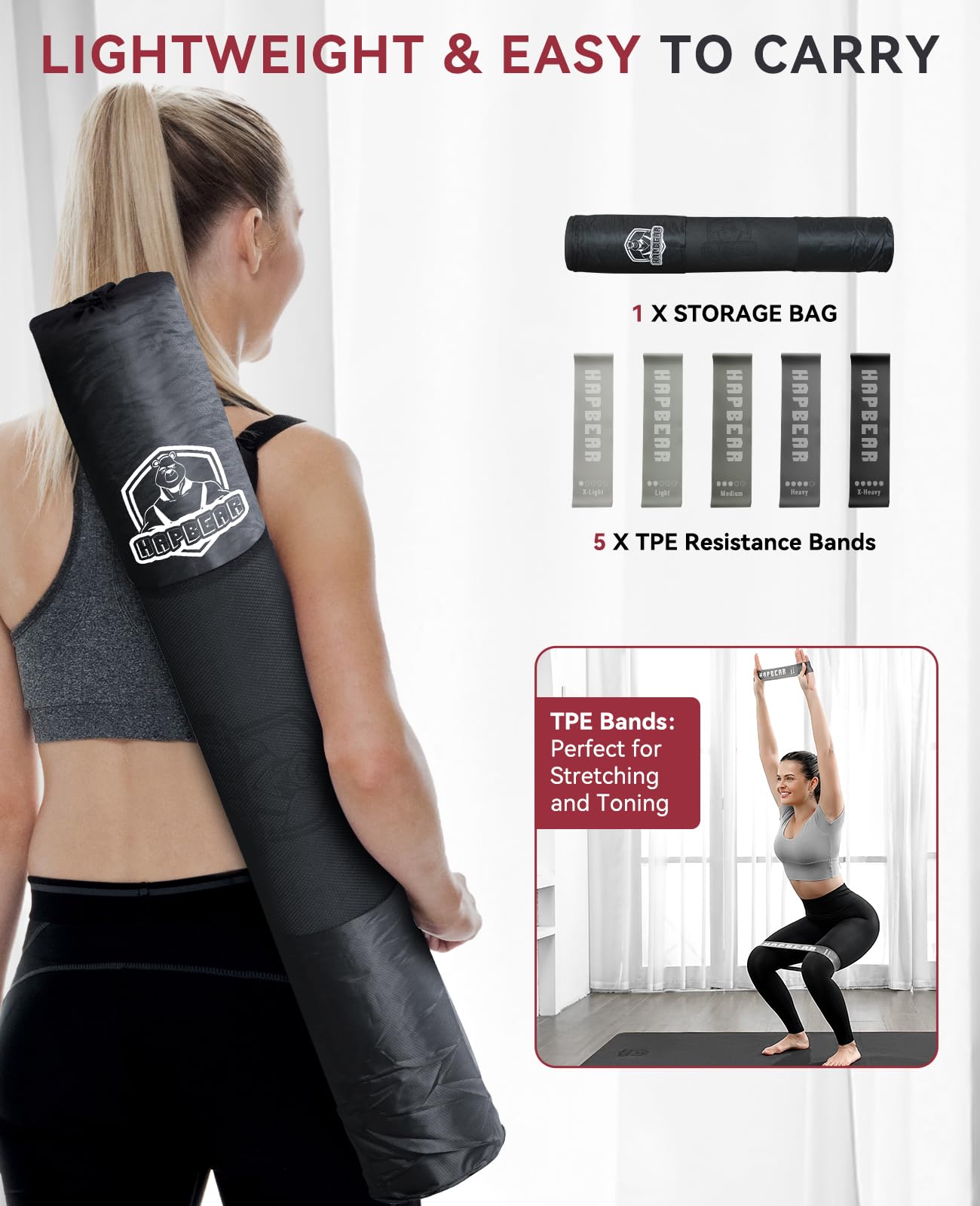 HAPBEAR Large Non-Slip Yoga Mat with Accessories