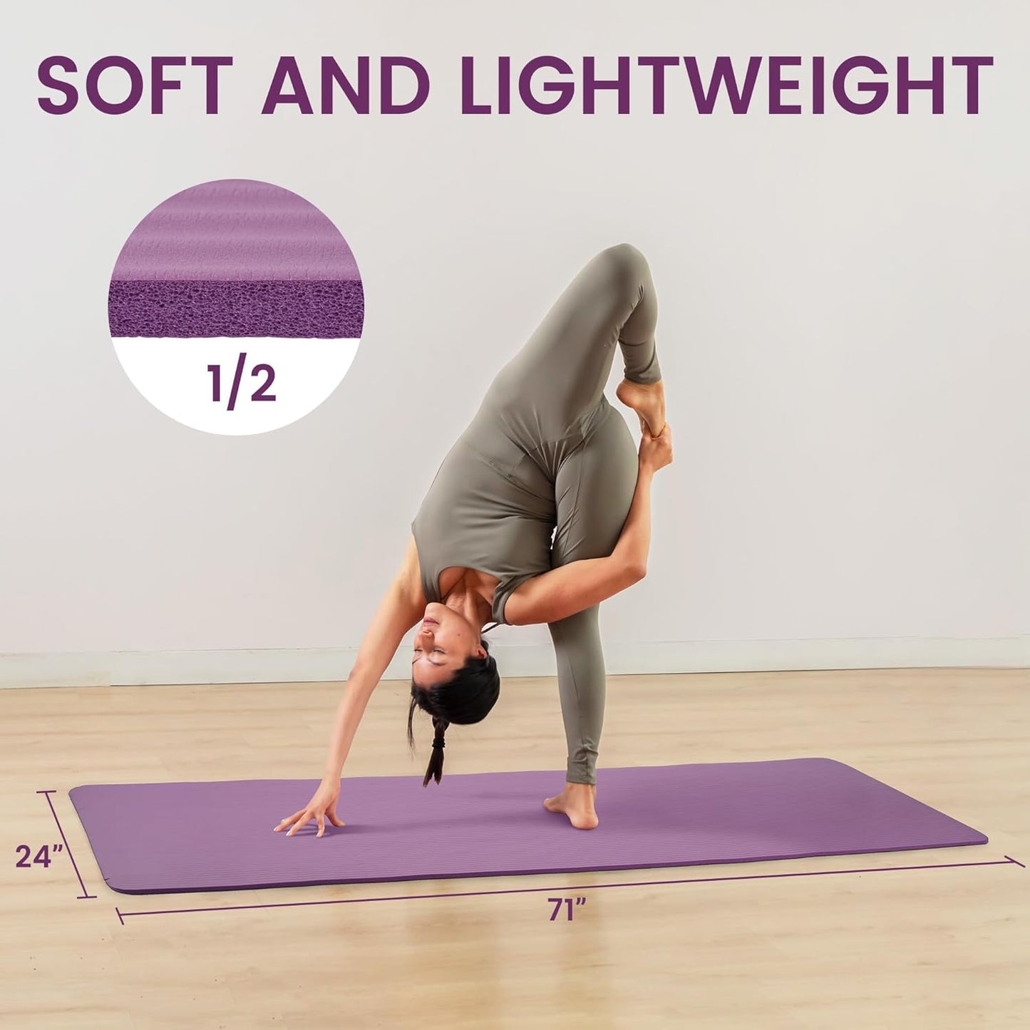 Extra Thick 1/2" High-Density Yoga Mat with Strap