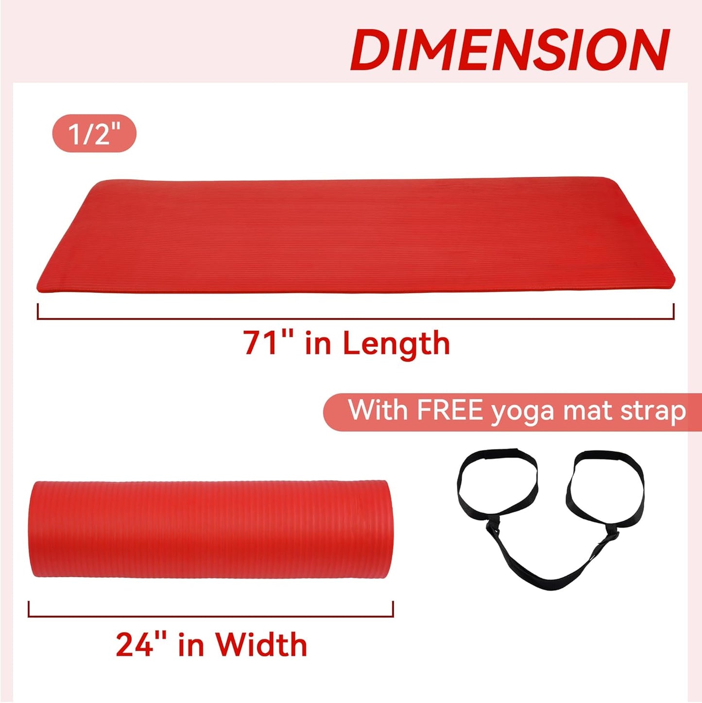 Extra Thick 1/2" High-Density Yoga Mat with Strap