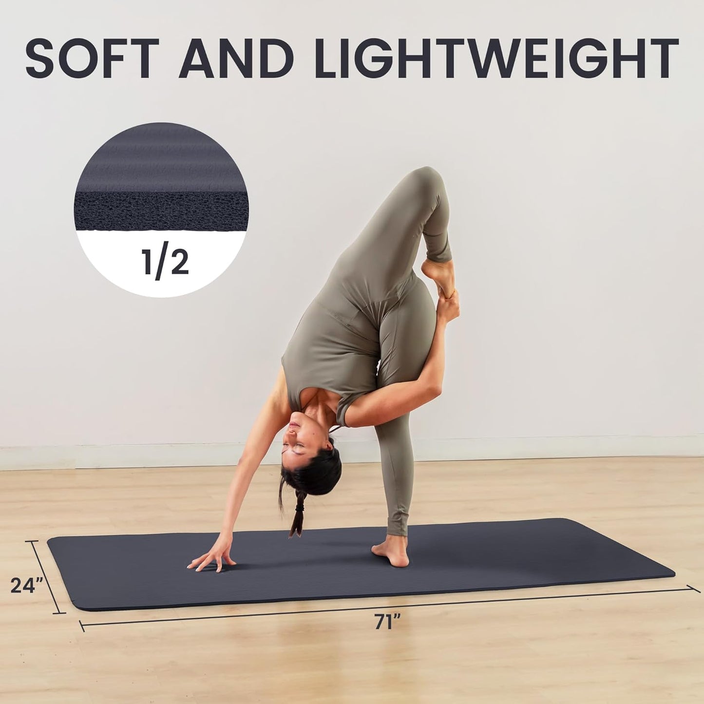 Extra Thick 1/2" High-Density Yoga Mat with Strap