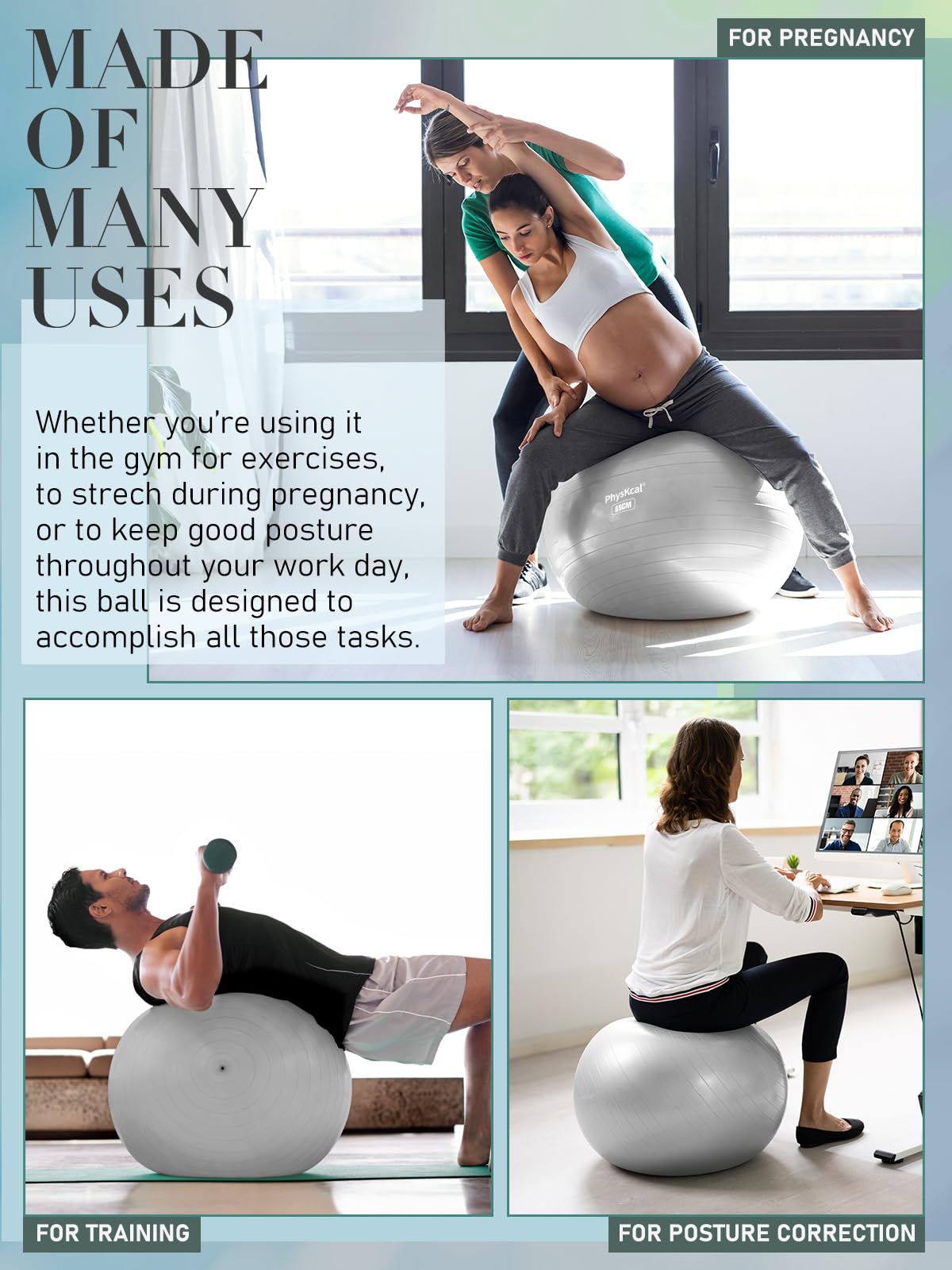 Yoga Ball with Pump – 4 Sizes for Fitness & Therapy