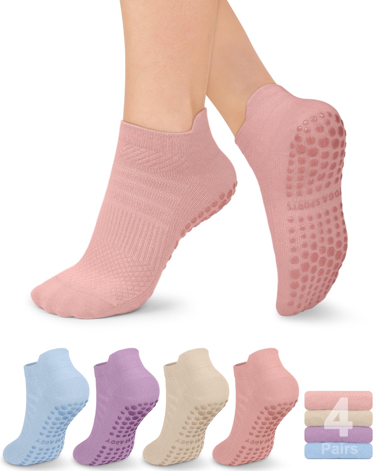 YeuG Non-Slip Pilates Socks for Women (4/6 Pairs)