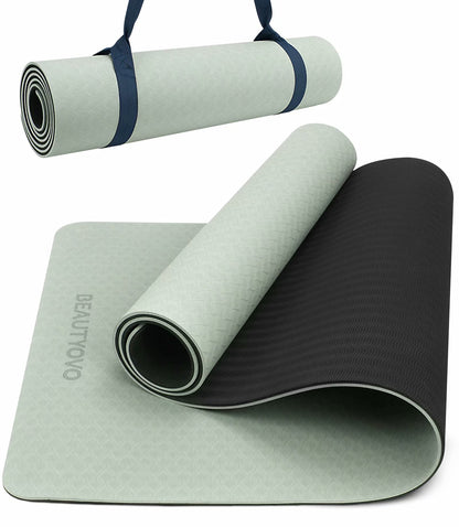 BEAUTYOVO 1/3" Thick Non-Slip Yoga Mat with Strap