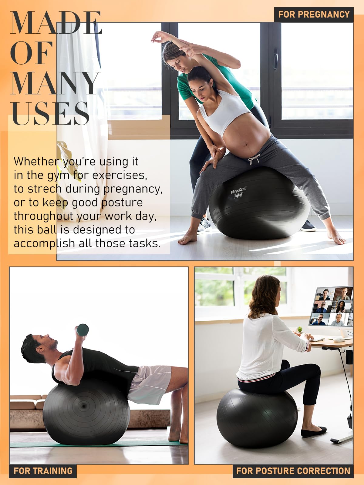 Yoga Ball with Pump – 4 Sizes for Fitness & Therapy