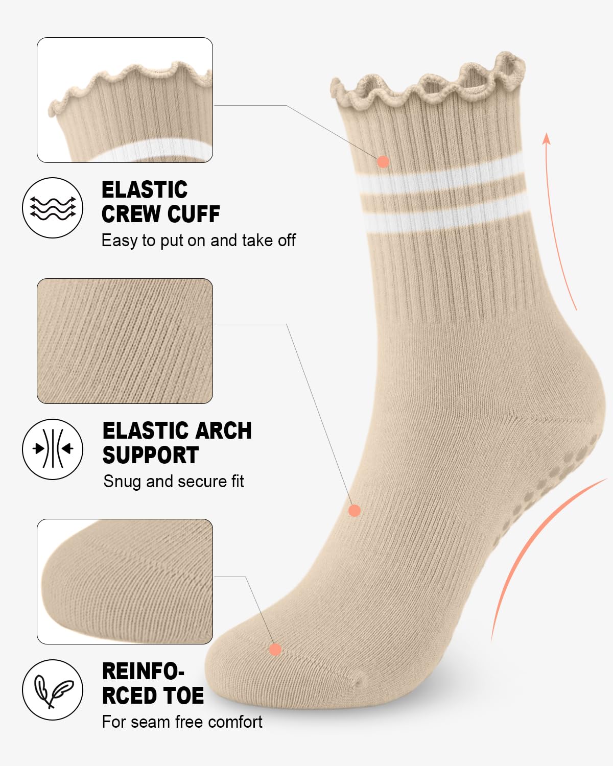 6 Pairs Women’s Non-Slip Pilates & Yoga Socks