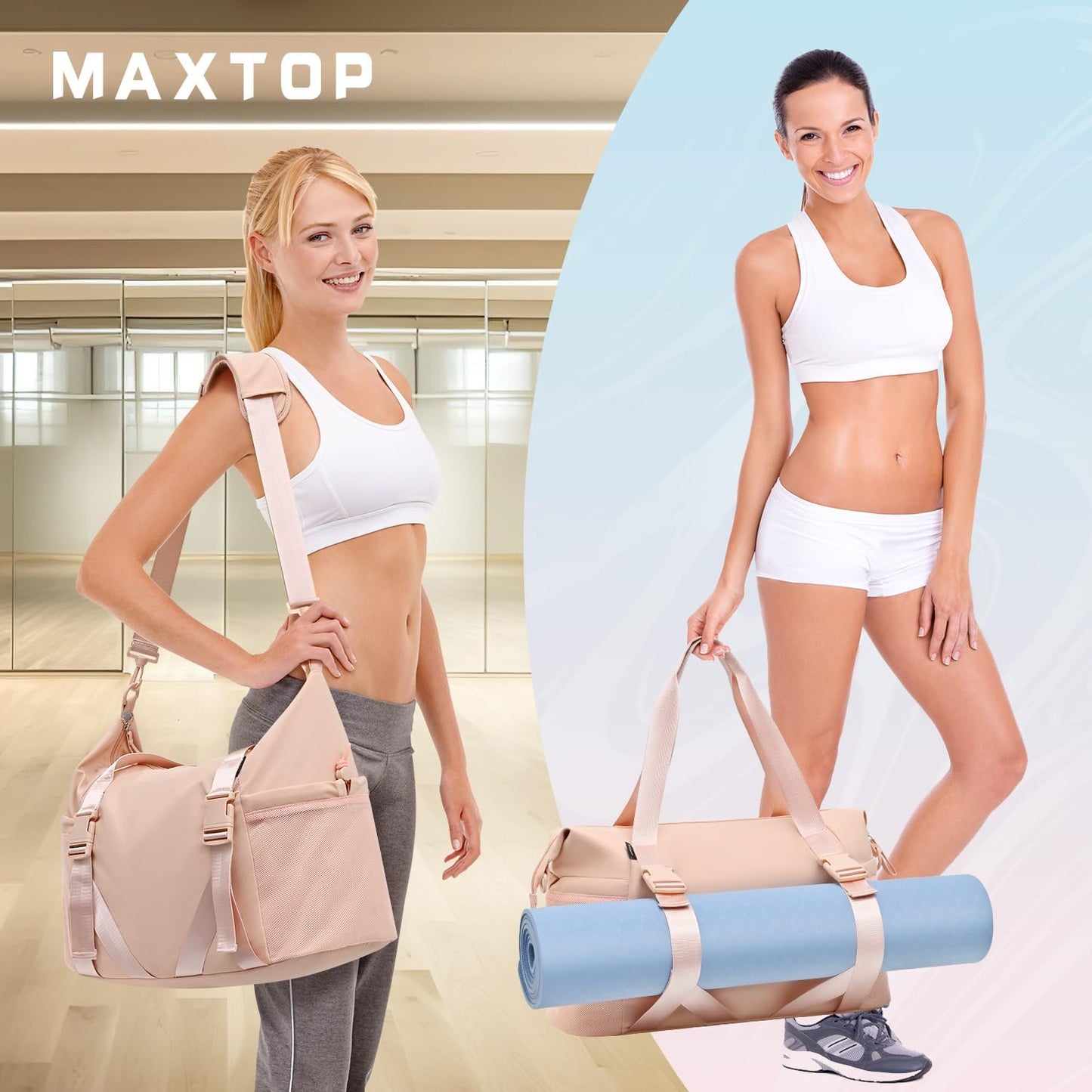 MAXTOP Women’s Gym & Yoga Duffle Bag with Shoe Pouches