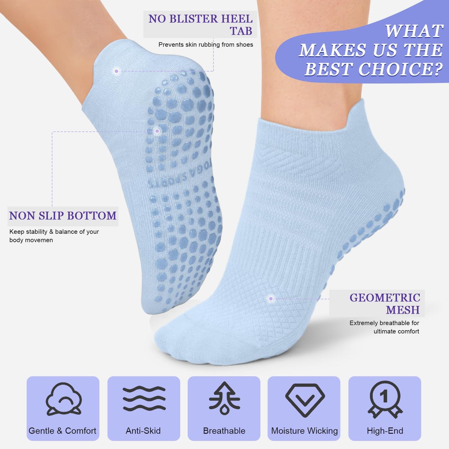 YeuG Non-Slip Pilates Socks for Women (4/6 Pairs)
