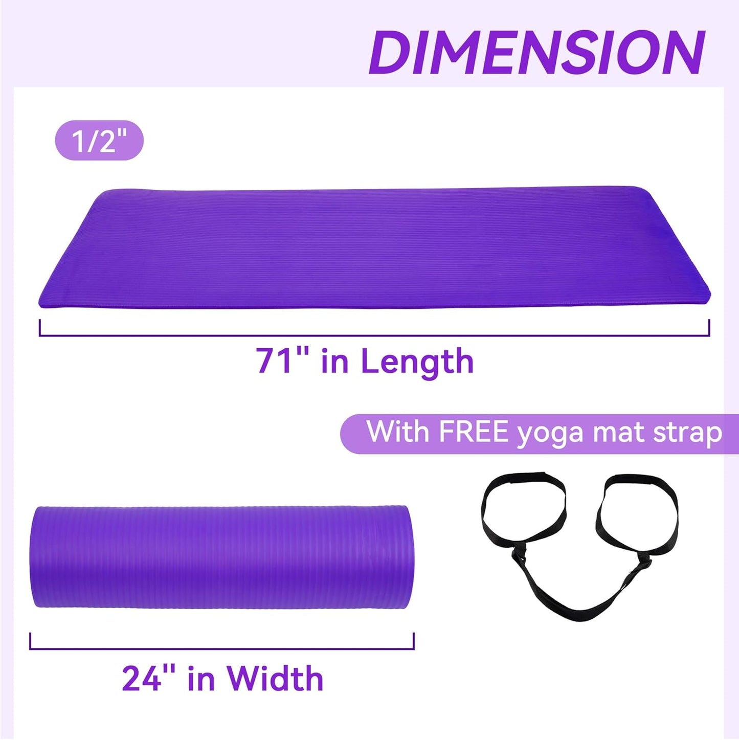 Extra Thick 1/2" High-Density Yoga Mat with Strap