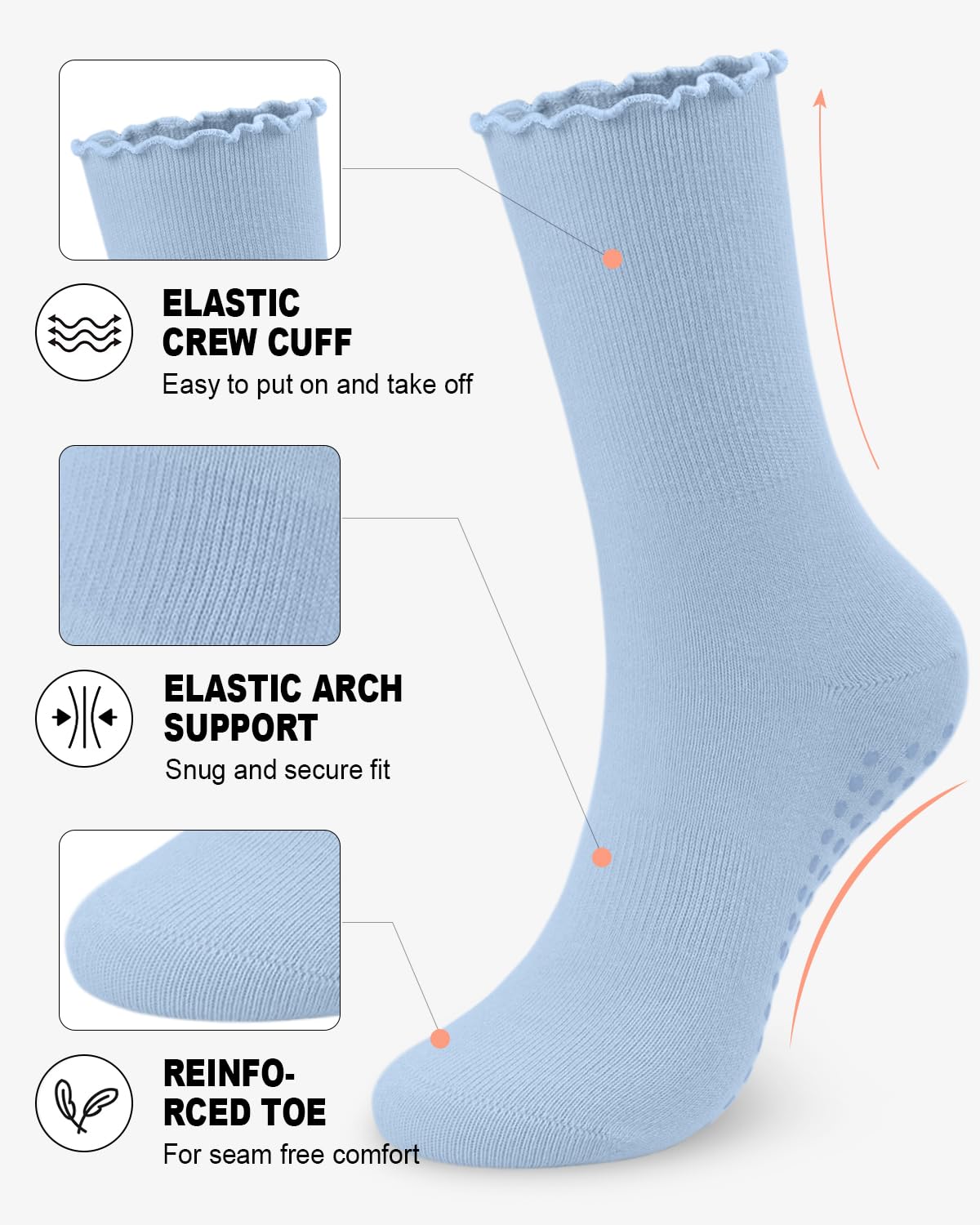 6 Pairs Women’s Non-Slip Pilates & Yoga Socks