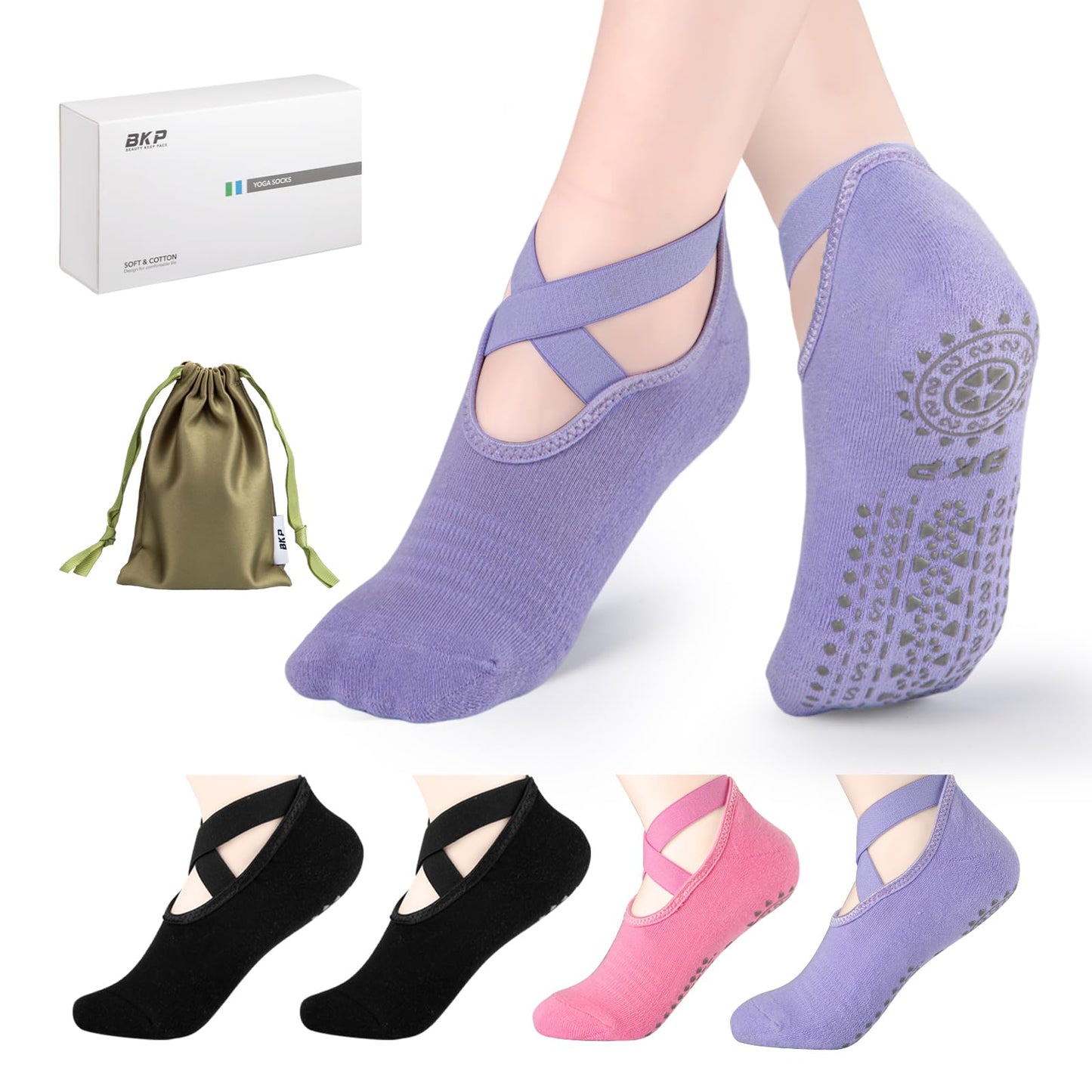 BKP Non-Slip Yoga & Pilates Grip Socks for Women