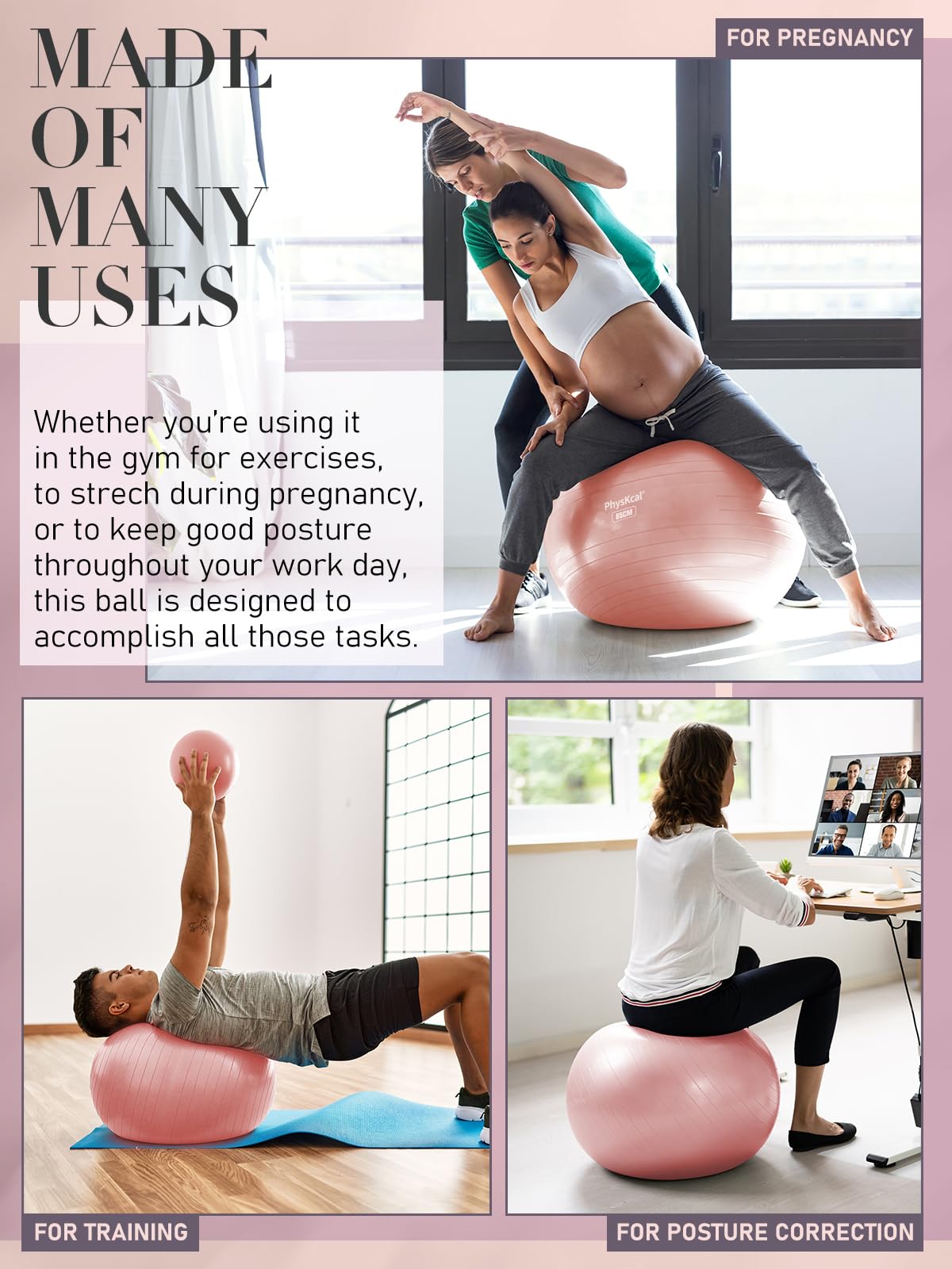 Yoga Ball with Pump – 4 Sizes for Fitness & Therapy