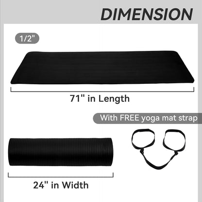 Extra Thick 1/2" High-Density Yoga Mat with Strap