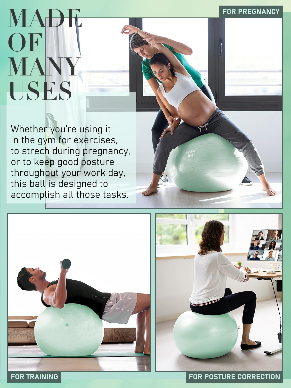 Yoga Ball with Pump – 4 Sizes for Fitness & Therapy