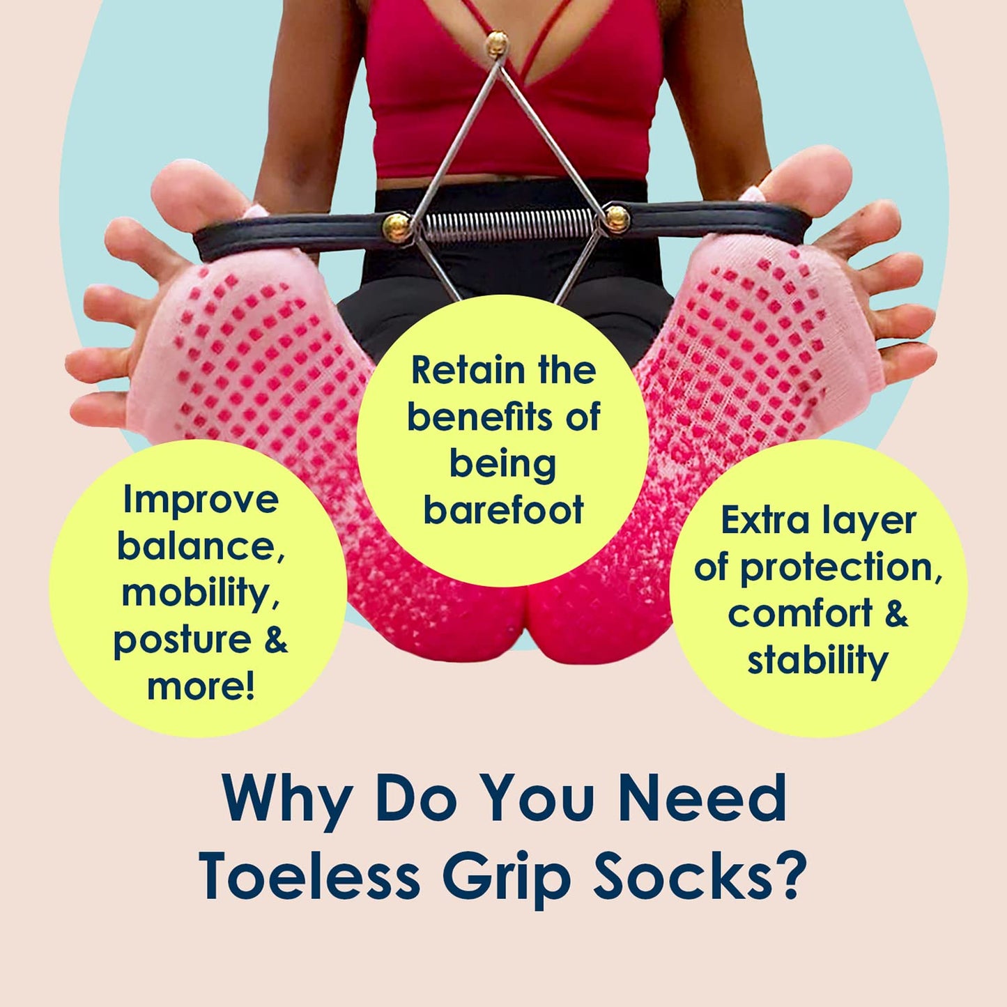 Tucketts Toeless Grip Pilates Socks for Women
