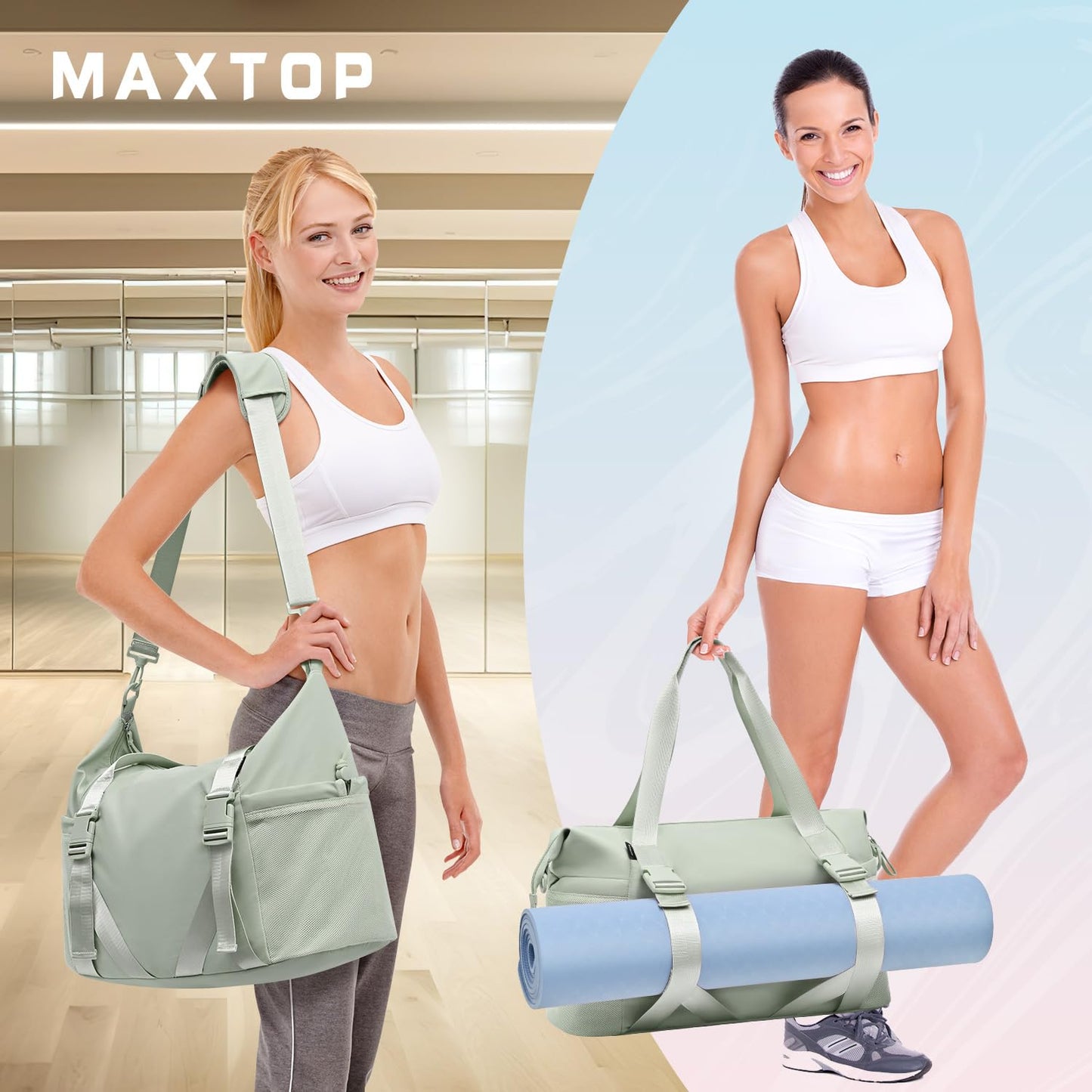 MAXTOP Women’s Gym & Yoga Duffle Bag with Shoe Pouches
