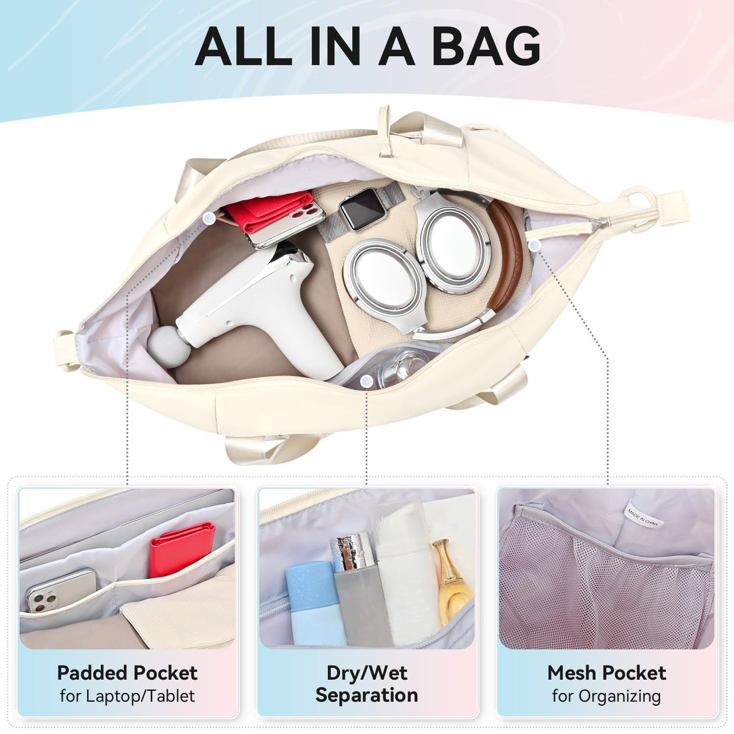 MAXTOP Women’s Gym & Yoga Duffle Bag with Shoe Pouches